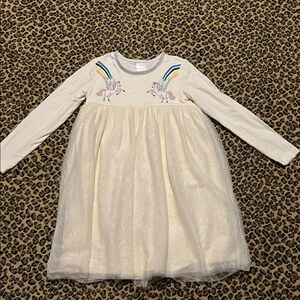 Hanna Andersson Girls Size 8 Cream Tulle Unicorn Dress with Rainbow Detail